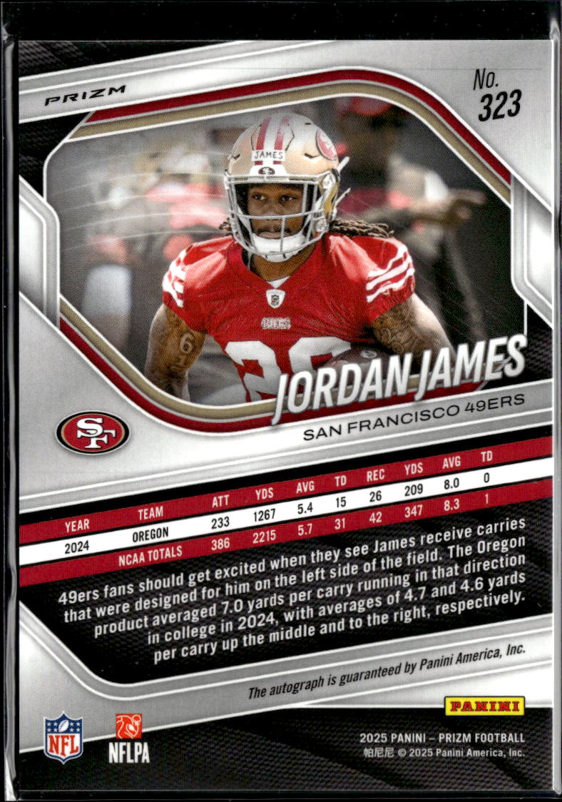 Jordan James 2025 Prizm Auto Autograph Disco RC San Francisco 49ers