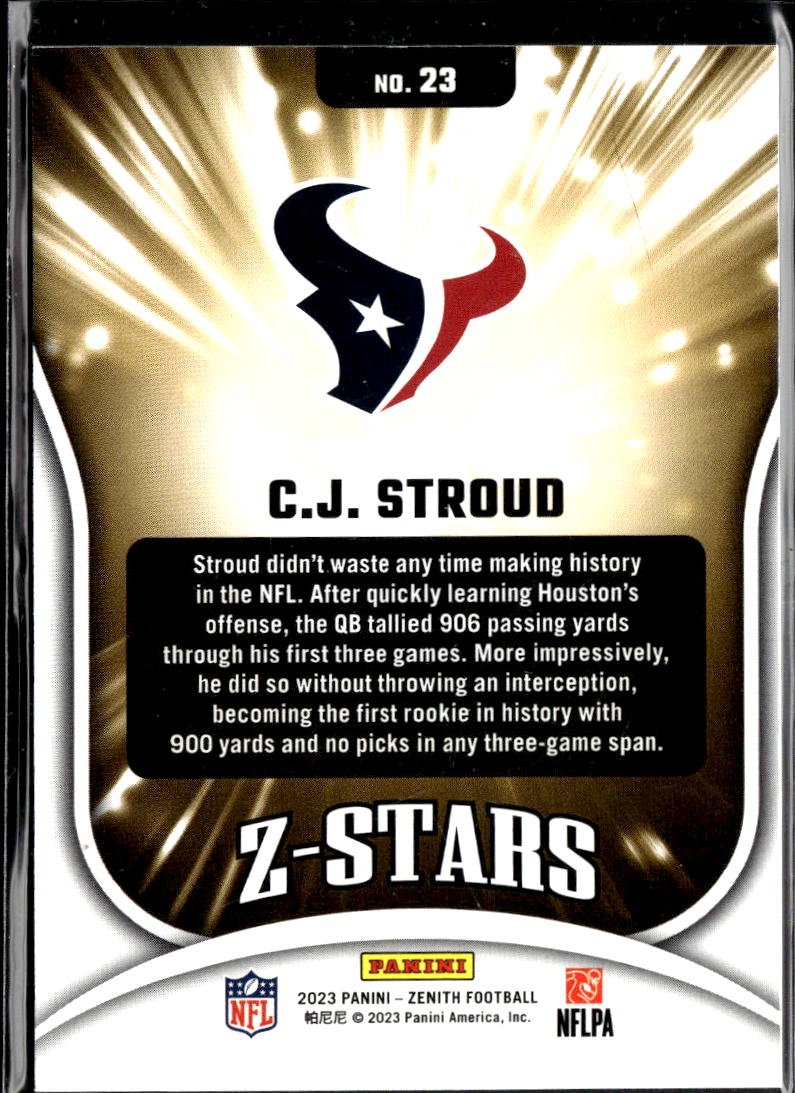 C.J. Stroud 2023 Zenith Z-Stars Rookie RC Houston Texans