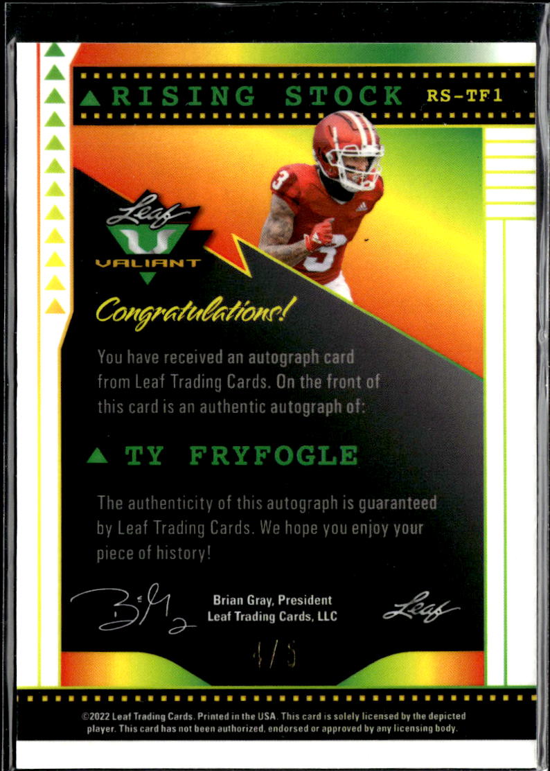 Ty Fryfogle 2022 Leaf Valiant Rising Stock Auto Autograph Indiana 4/5