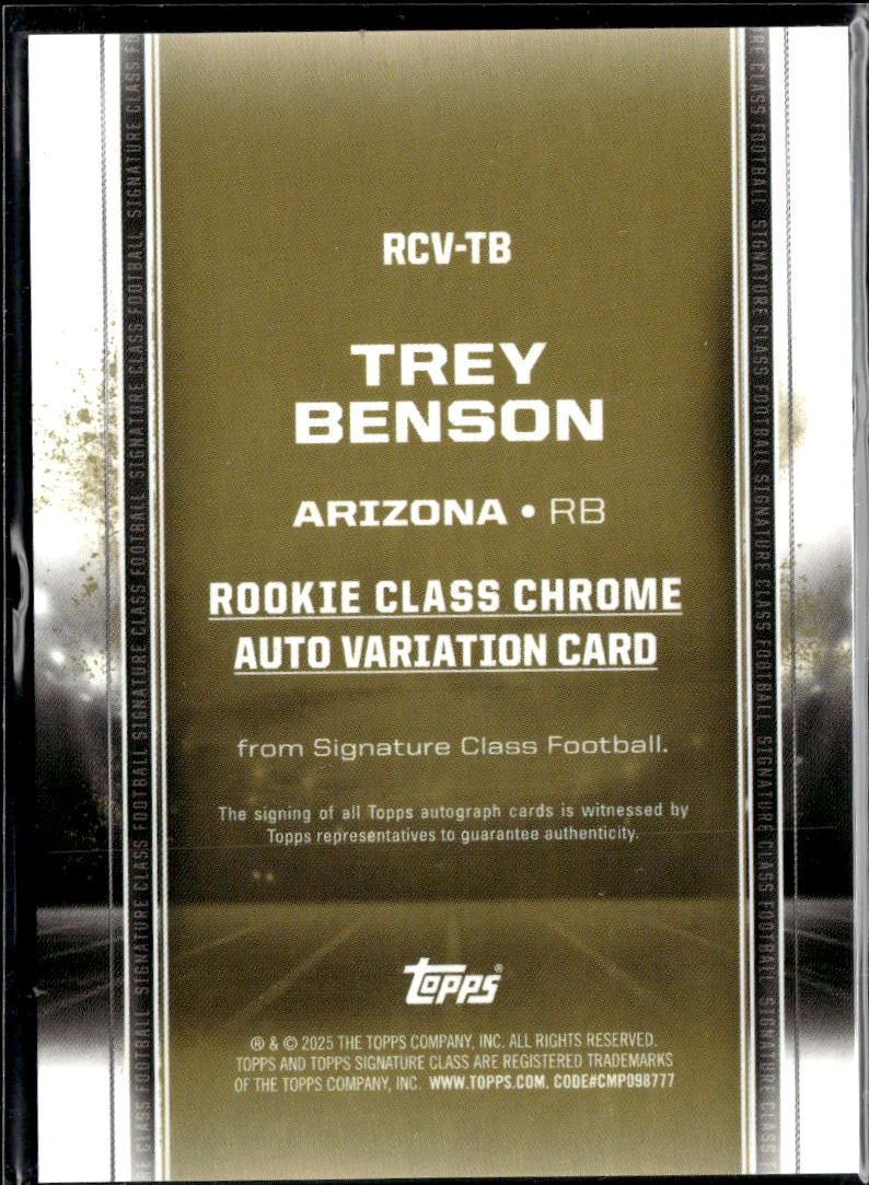 Trey Benson 2025 Topps Signature Class Auto Autograph RC Arizona Cardinals
