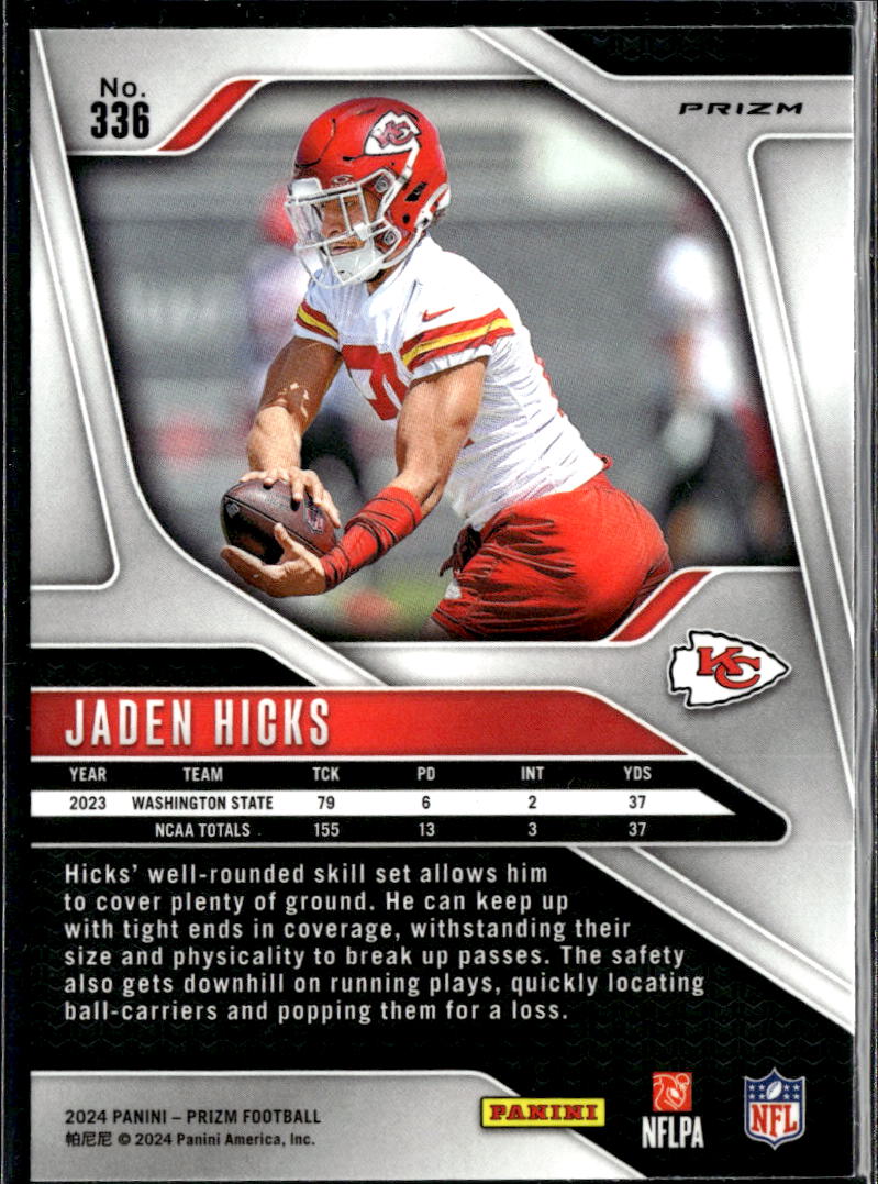 Jaden Hicks 2024 Prizm RC Red Sparkle Kansas City Chiefs