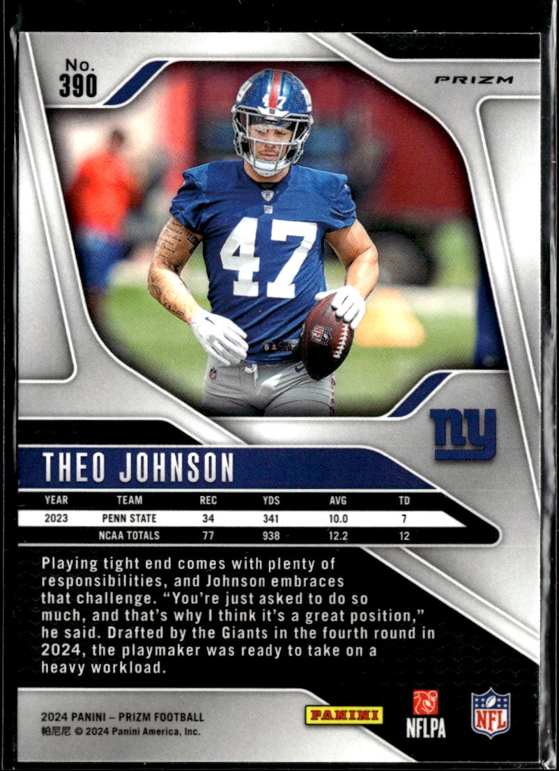 Theo Johnson 2024 Panini Prizm RC Red Sparkle New York Giants