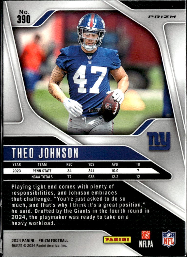 Theo Johnson 2024 Panini Prizm RC Red Sparkle SSP New York Giants