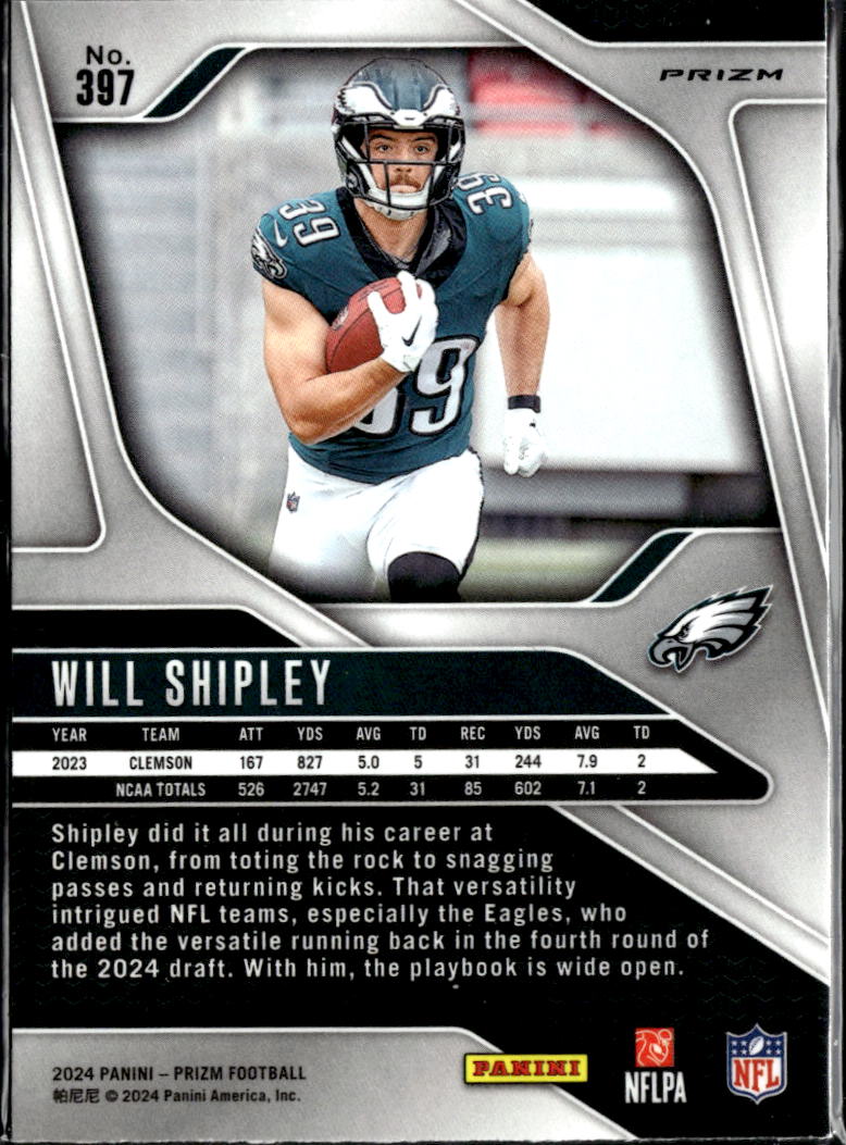 Will Shipley 2024 Panini Prizm RC Red Sparkle Philadelphia Eagles