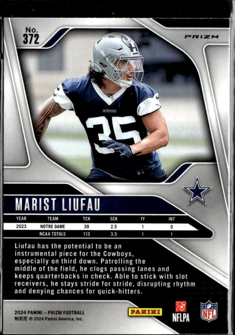 Marist Liufau 2024 Panini Prizm RC Red Sparkle Dallas Cowboys