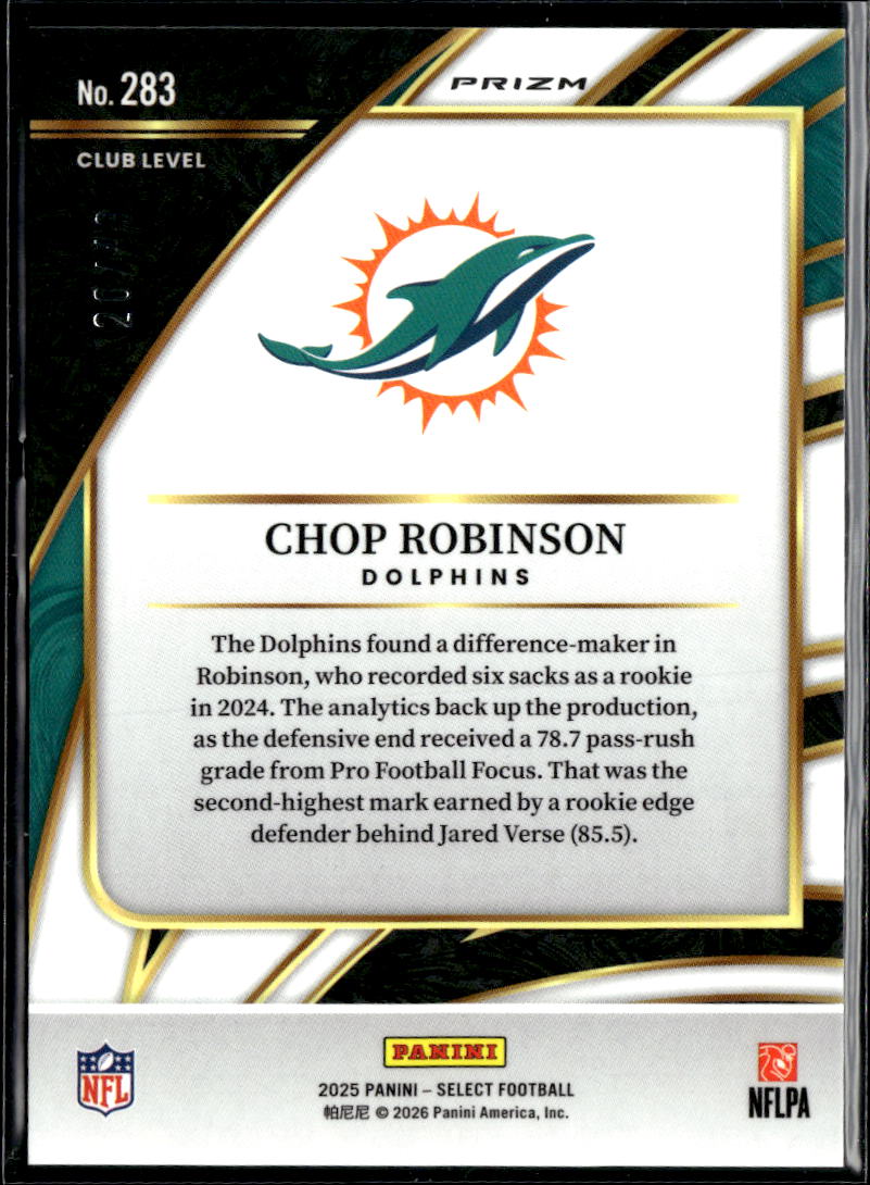 Chop Robinson 2025 Select Red Disco Prizm 20/49 Miami Dolphins