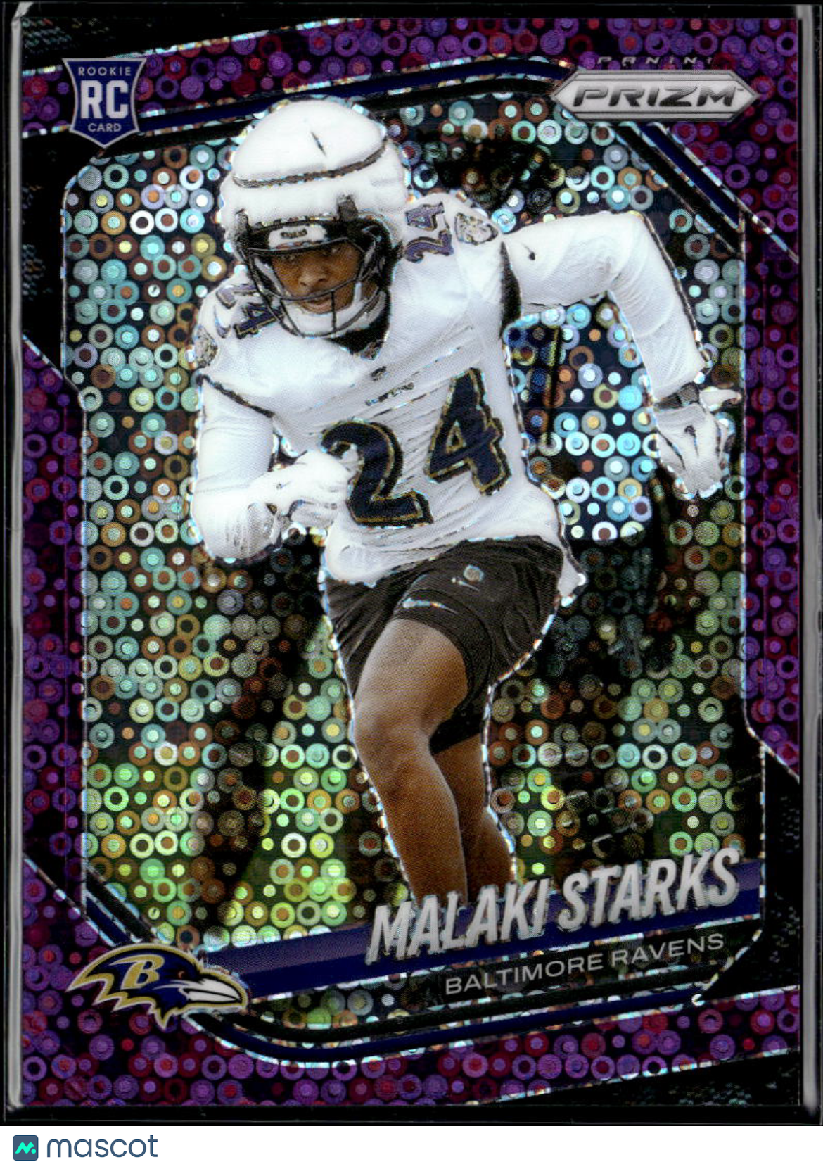 Malaki Starks 2025 Prizm Purple Disco Prizm Rookie 33/75 Baltimore Ravens