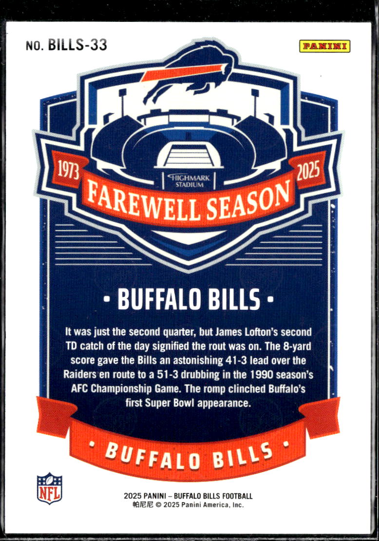 James Lofton 2025 Panini '73 Farewell Season 167/199 Buffalo Bills