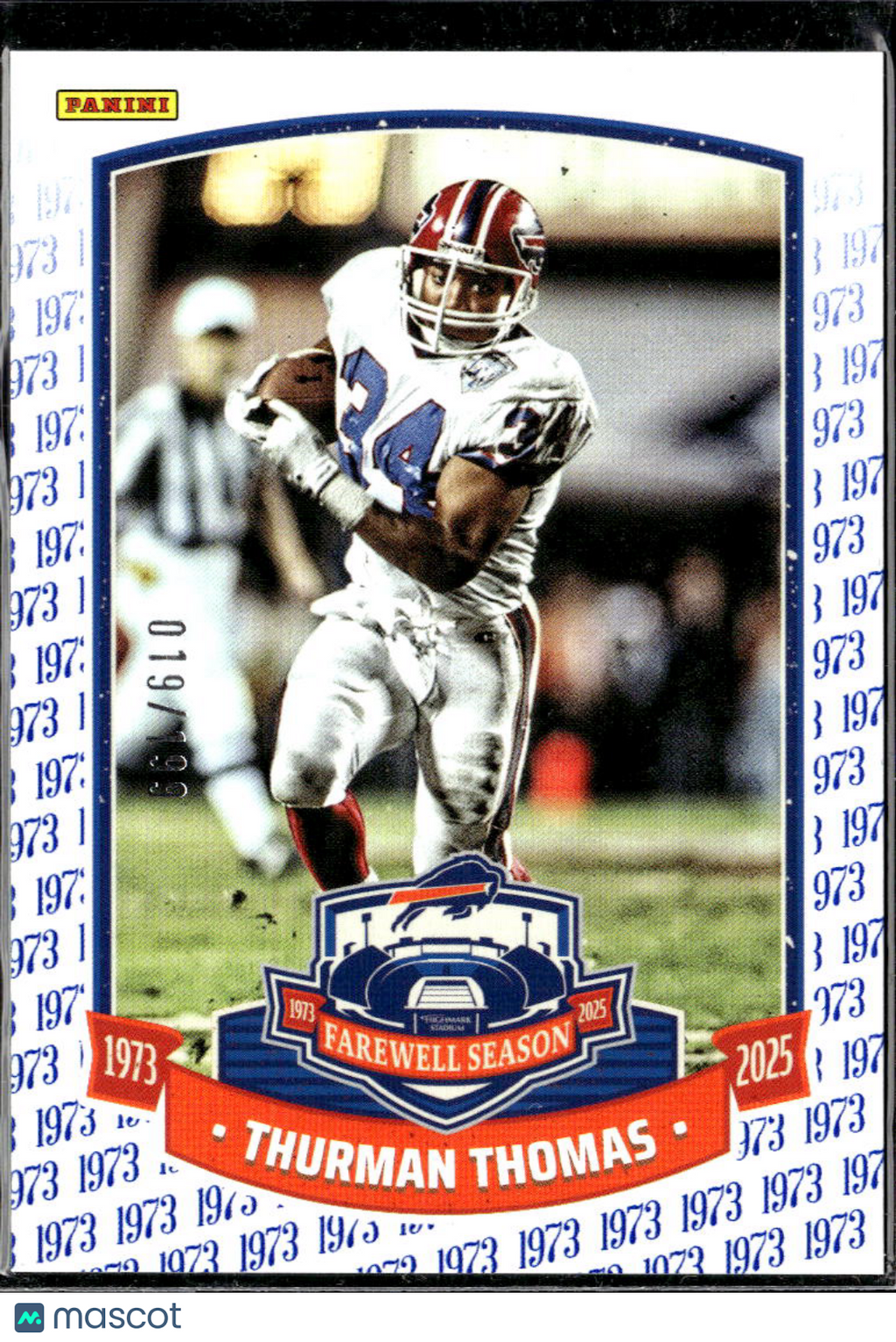 Thurman Thomas 2025 Panini '73 Farewell Season 19/199 Buffalo Bills