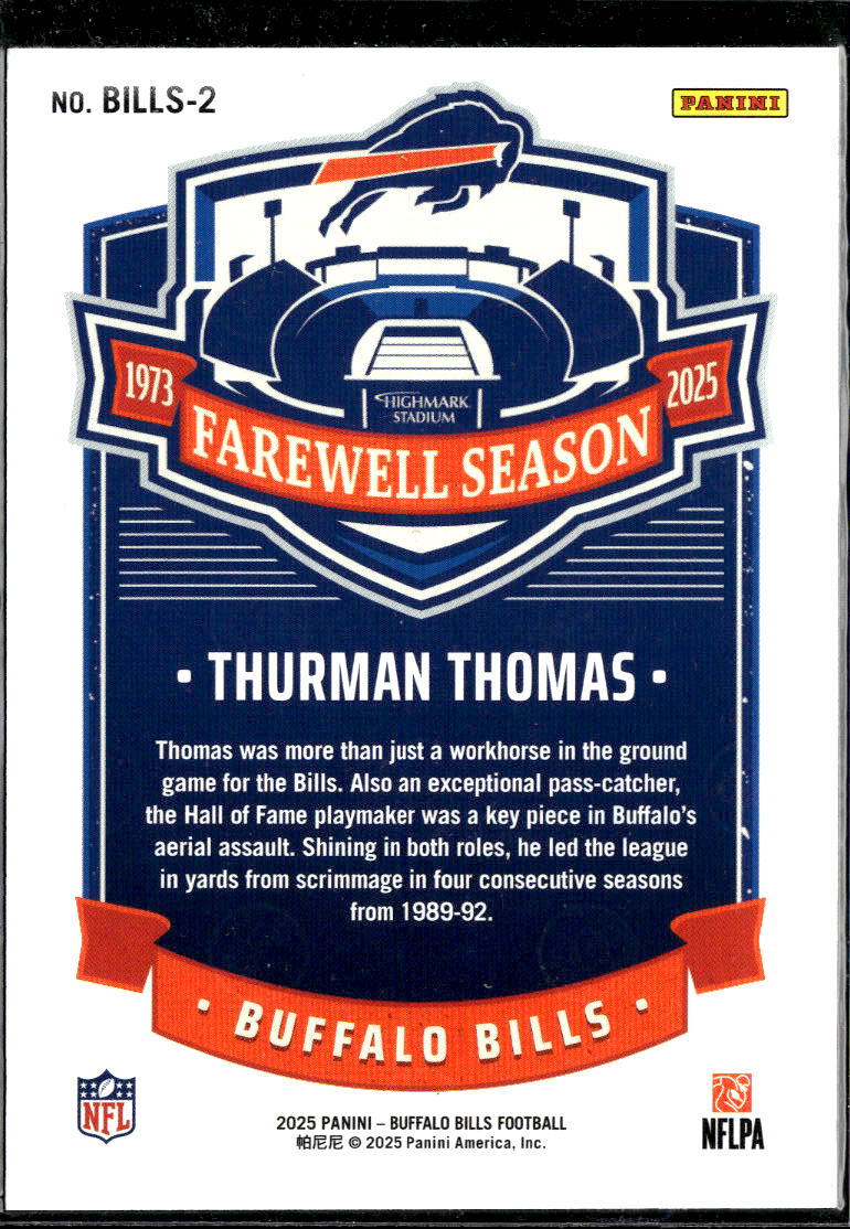 Thurman Thomas 2025 Panini '73 Farewell Season 19/199 Buffalo Bills