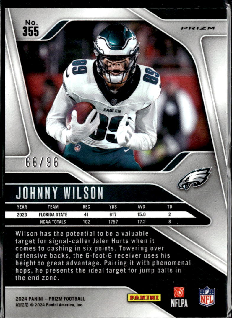 Johnny Wilson 2024 Prizm Blue Sparkle Rookie RC /96 Philadelphia Eagles