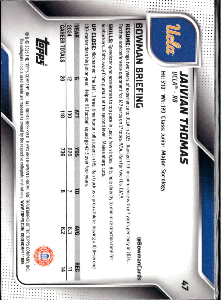 Jaivian Thomas 2025 Bowman Chrome 1st Lime Green 233/275 UCLA Bruins