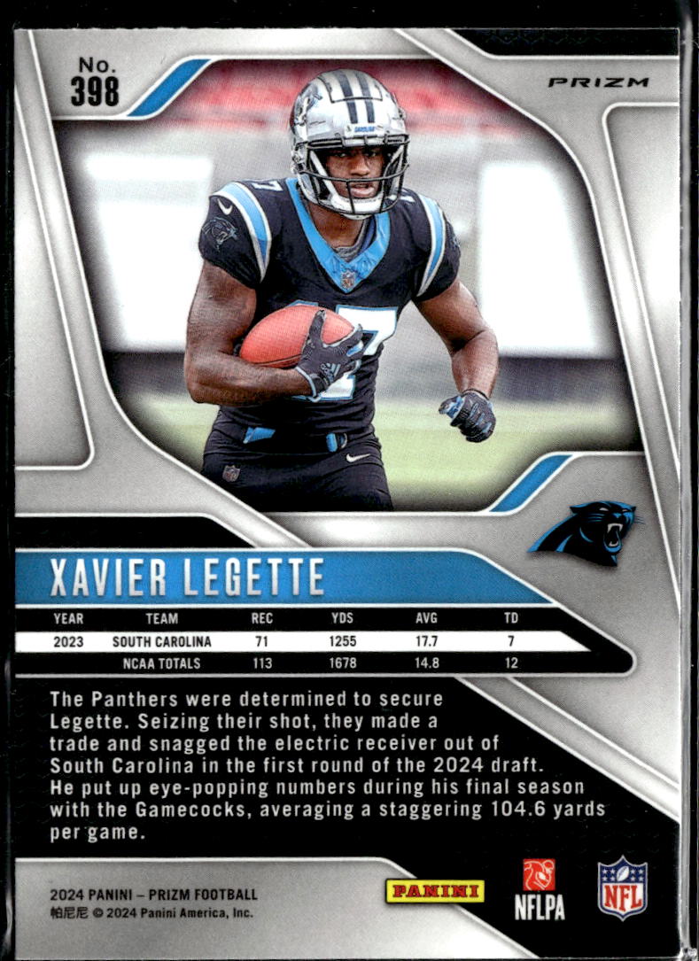 Xavier Legette 2024 Prizm RC Red Sparkle Prizm Rookie Carolina Panthers