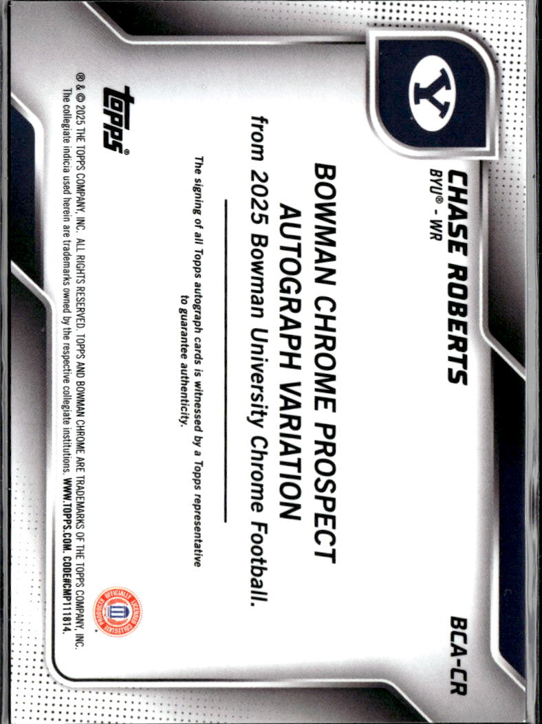Chase Roberts 2025 Bowman Chrome 1st Auto Autograph RC BYU Cougars