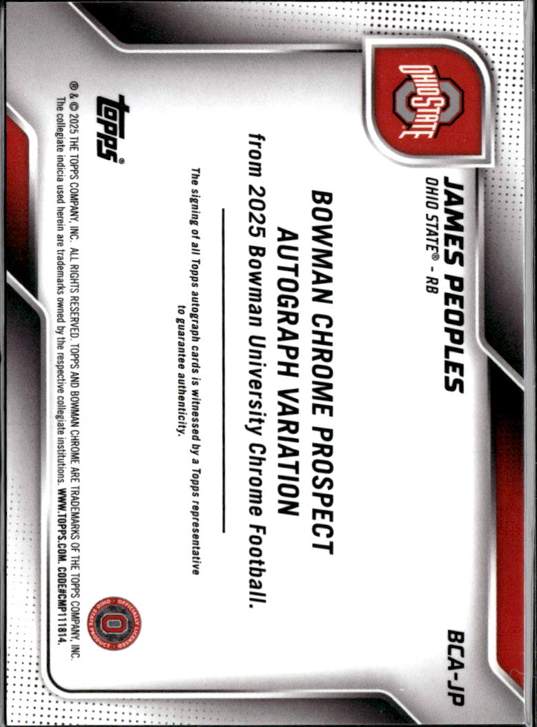 James Peoples 2025 Bowman Chrome 1st Auto Autograph RC Ohio State Buckeyes