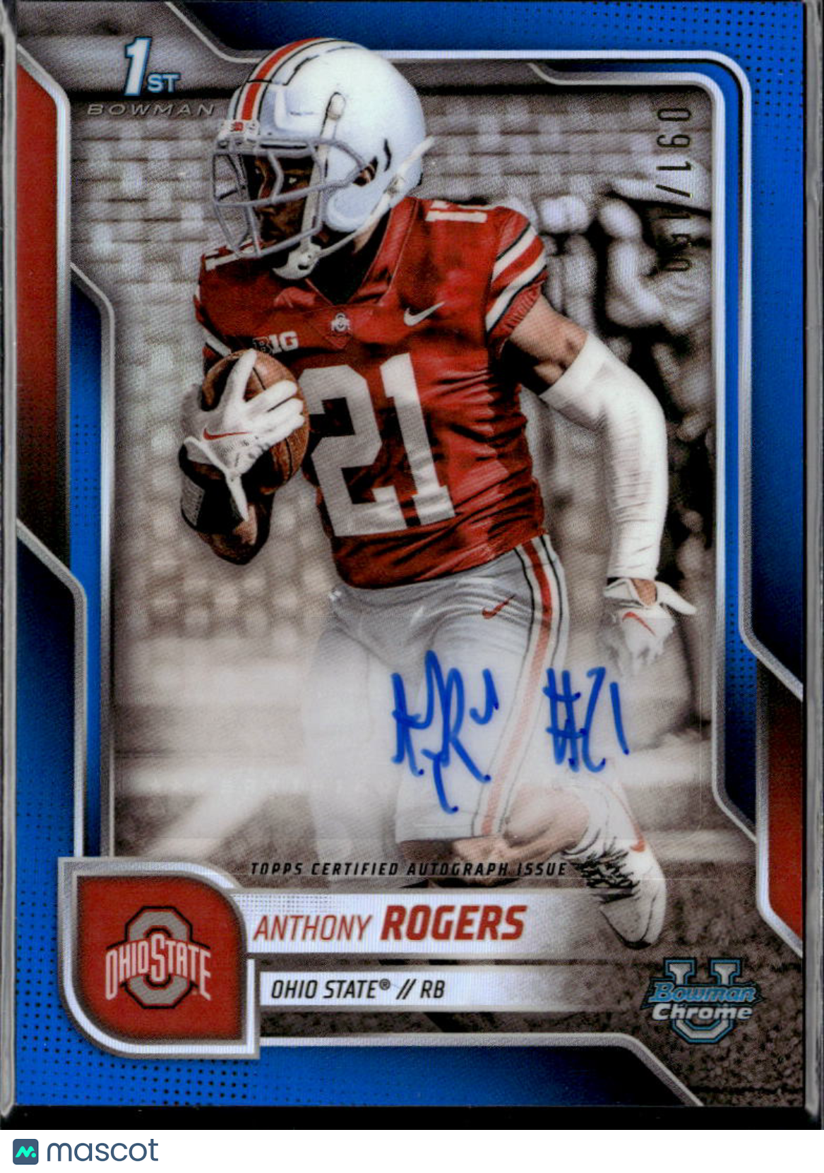 Anthony Rogers 2025 Bowman Chrome 1st Auto Autograph /150 Ohio State Buckeyes