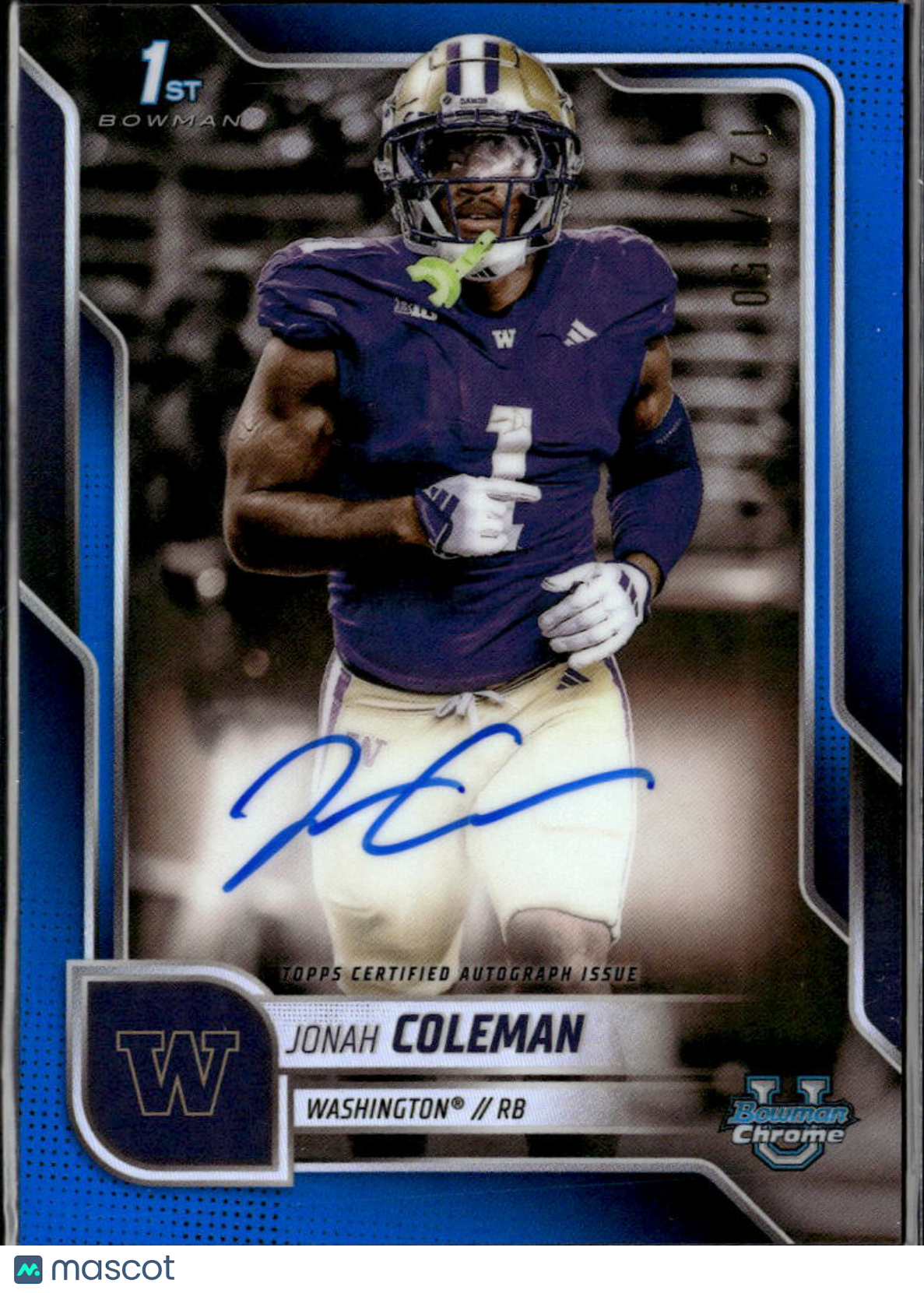 Jonah Coleman 2025 Bowman Chrome 1st Auto Autograph /150 Washington Huskies