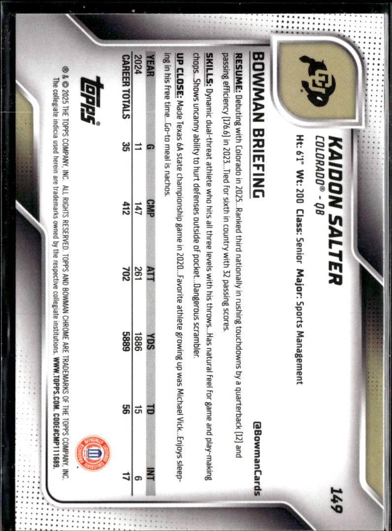 Kaidon Salter 2025 Bowman Chrome Purple /225 Colorado Buffaloes