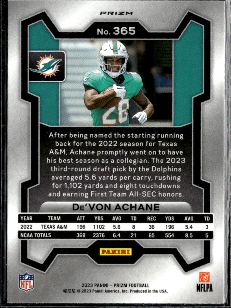 De'Von Achane 2023 Prizm RC Orange Lazer Miami Dolphins