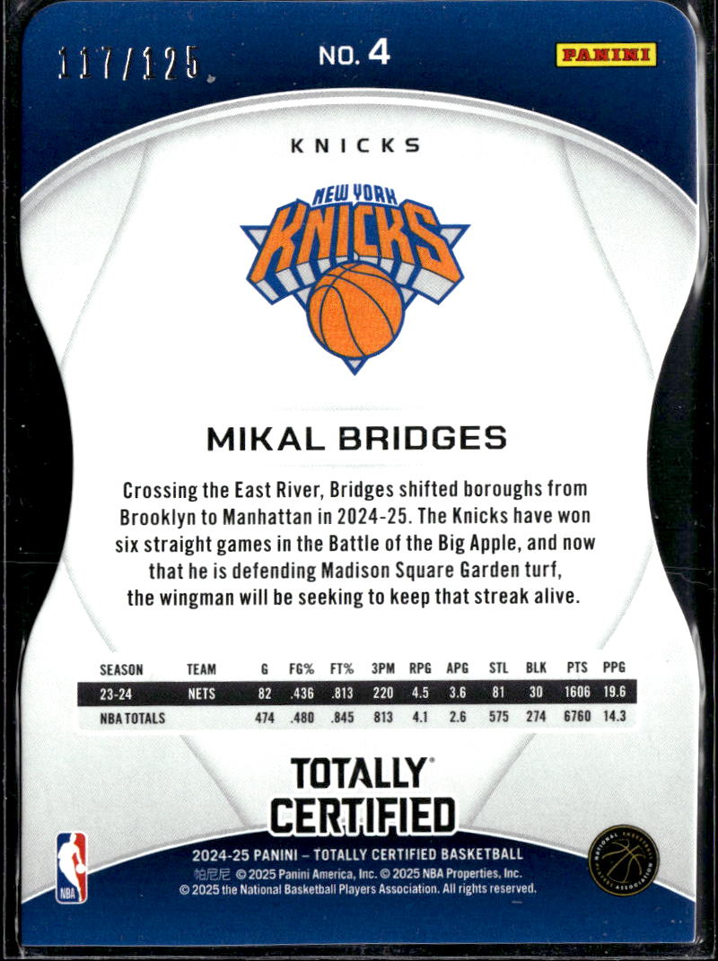 Mikal Bridges 2024-25 Totally Certified Red /125 New York Knicks