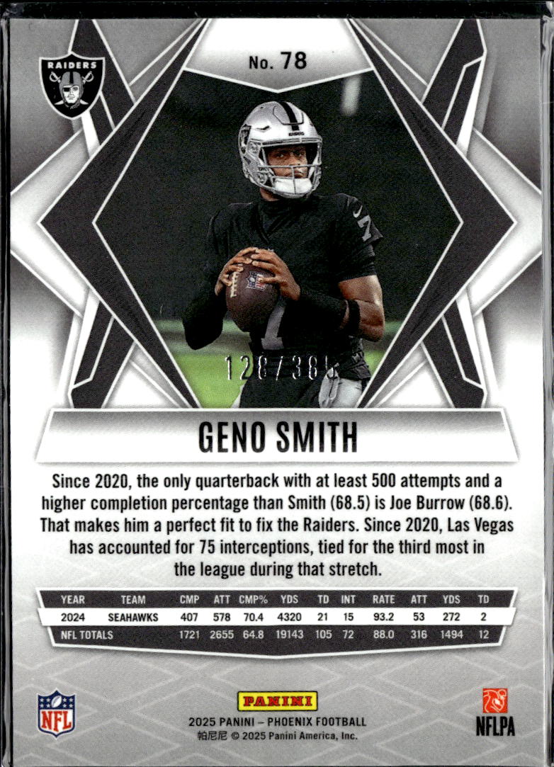 Geno Smith 2025 Phoenix Blue Geometric 128/385 Las Vegas Raiders