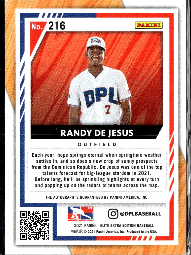 Randy De Jesus 2021  Elite Extra Auto Autograph Dominican Prospect League