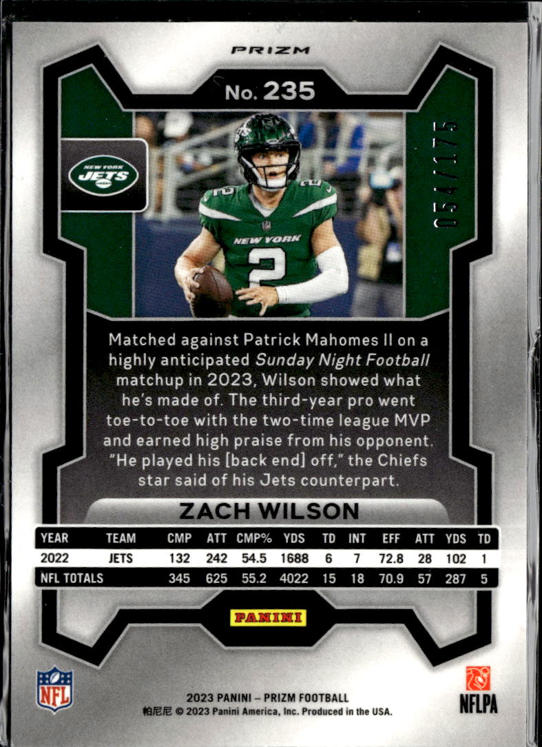 Zach Wilson 2023 Prizm Hyper Prizm 54/175 New York Jets