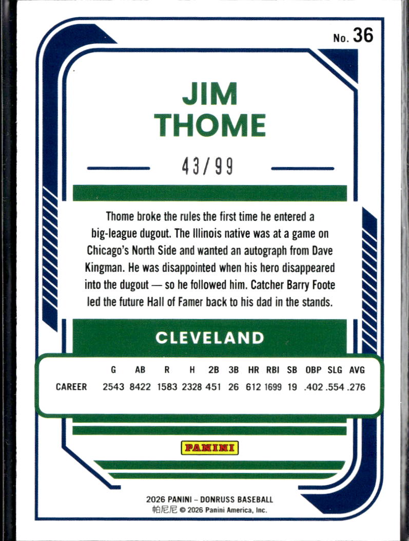 Jim Thome 2026 Donruss Purple Cracked Ice 43/99 Cleveland