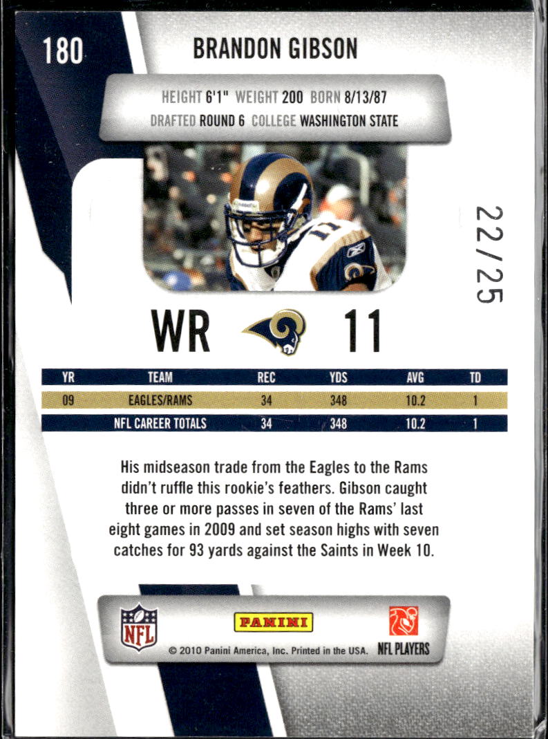 Brandon Gibson 2010 Panini Prestige Xtra Points Green 22/25 St. Louis Rams