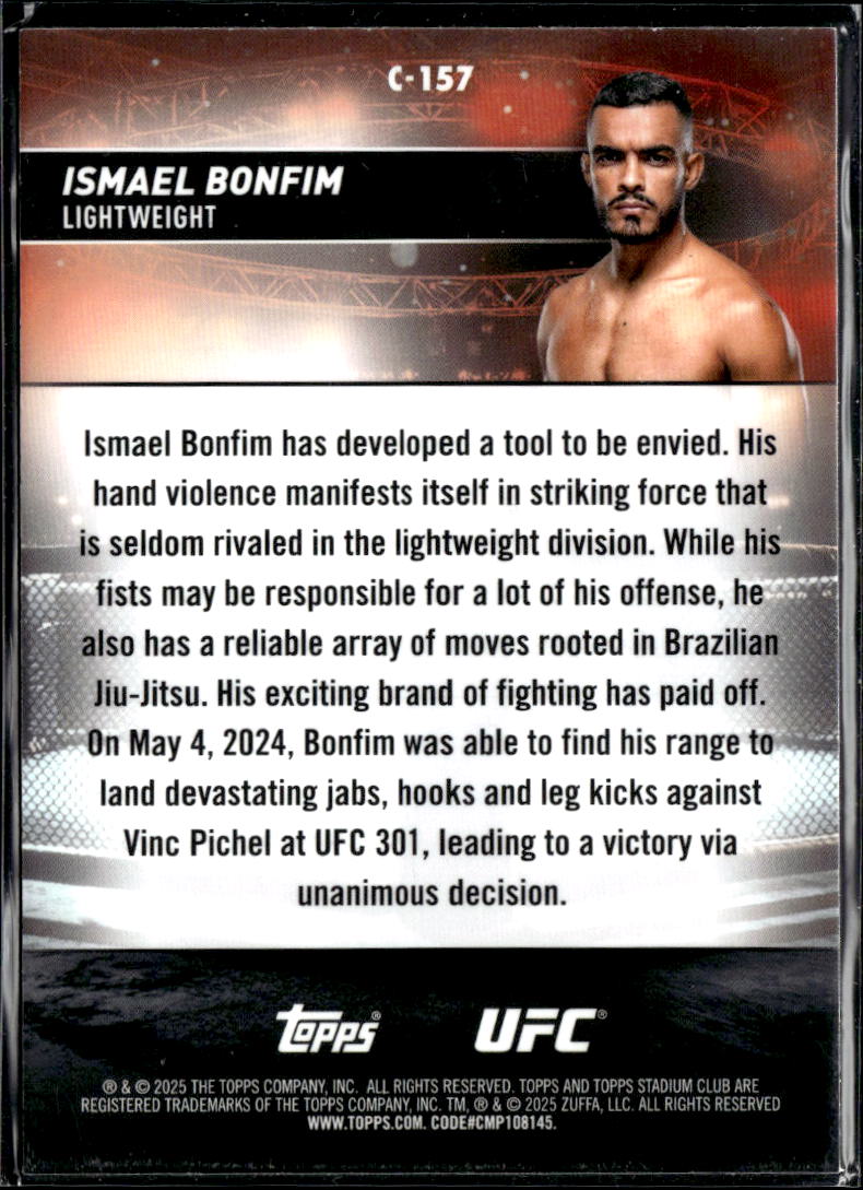 Ismael Bonfim 2025 Topps Stadium Club Chrome UFC Green Refractor Rookie RC MMA