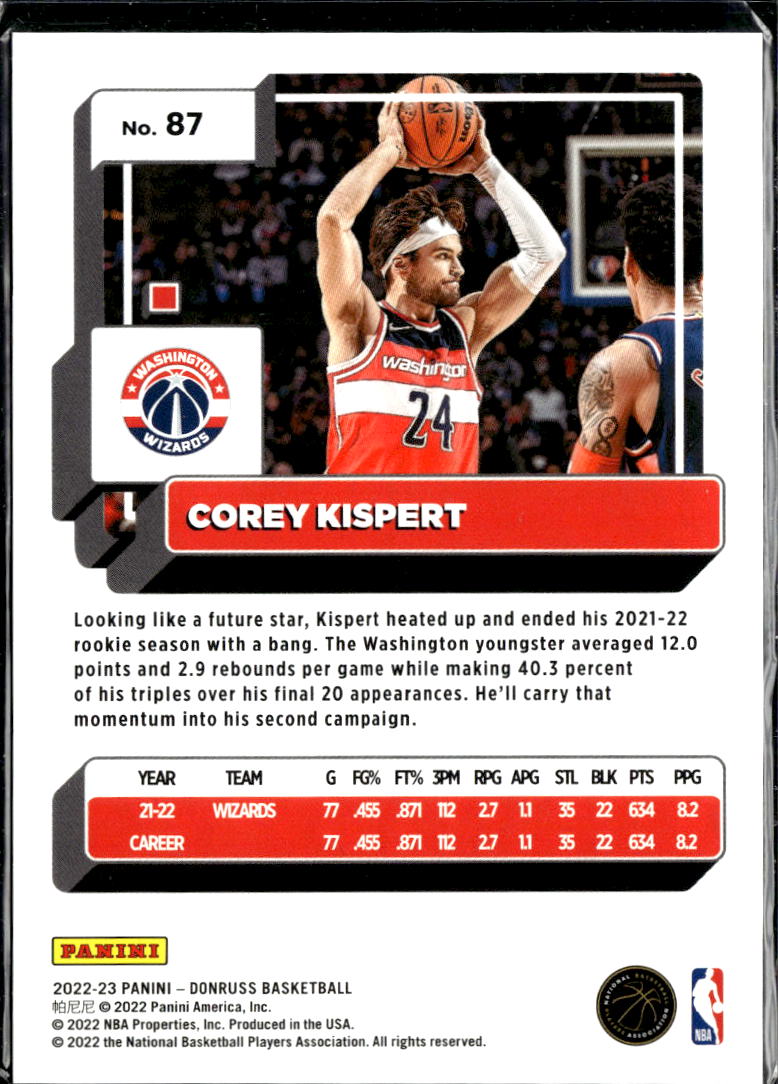 Corey Kispert 2022 Donruss Red Choice 29/99 Washington Wizards