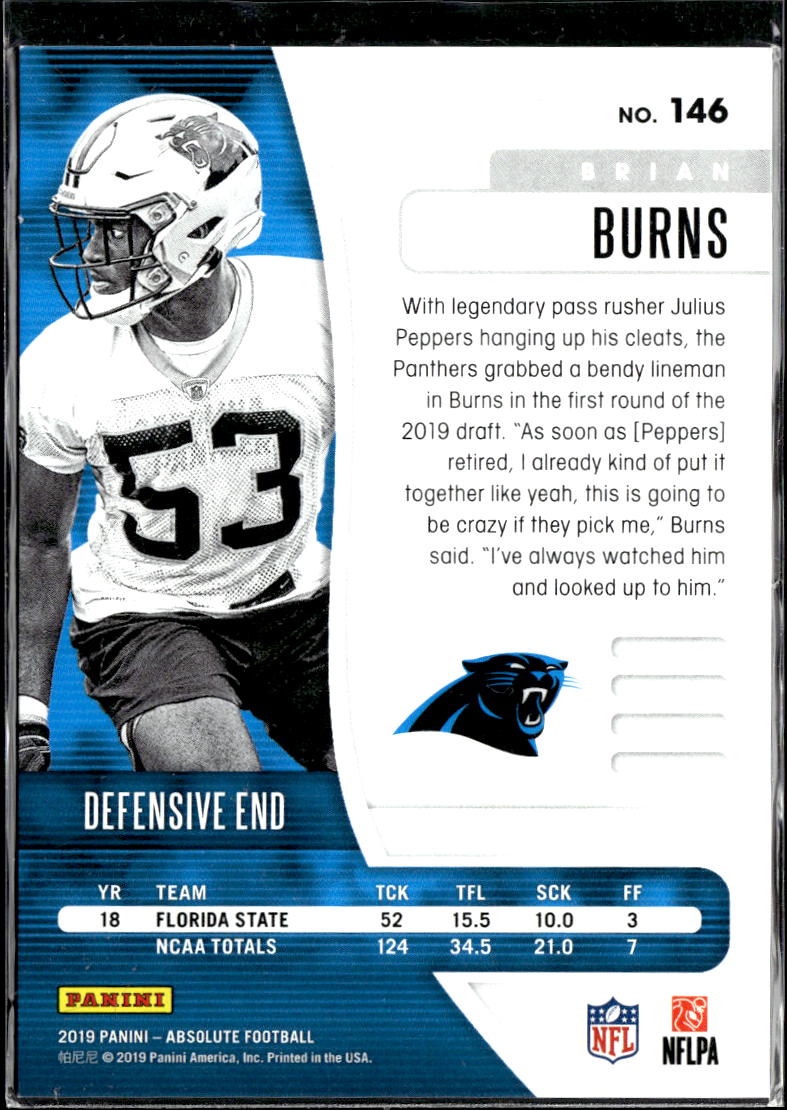 Brian Burns 2019 Absolute Rookie RC /199 Carolina Panthers