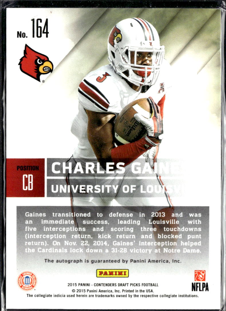 Charles Gaines 2015 Contenders Auto Autograph RC Louisville Cardinals