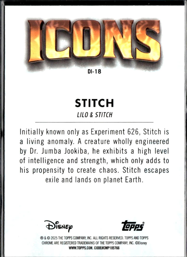 Stitch 2025 Topps Chrome Disney Icons #DI-18