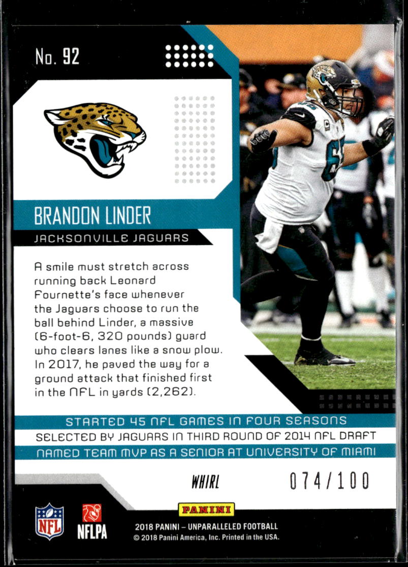Brandon Linder 2018 Unparalleled RC Rookie Whirl /100 Jacksonville Jaguars