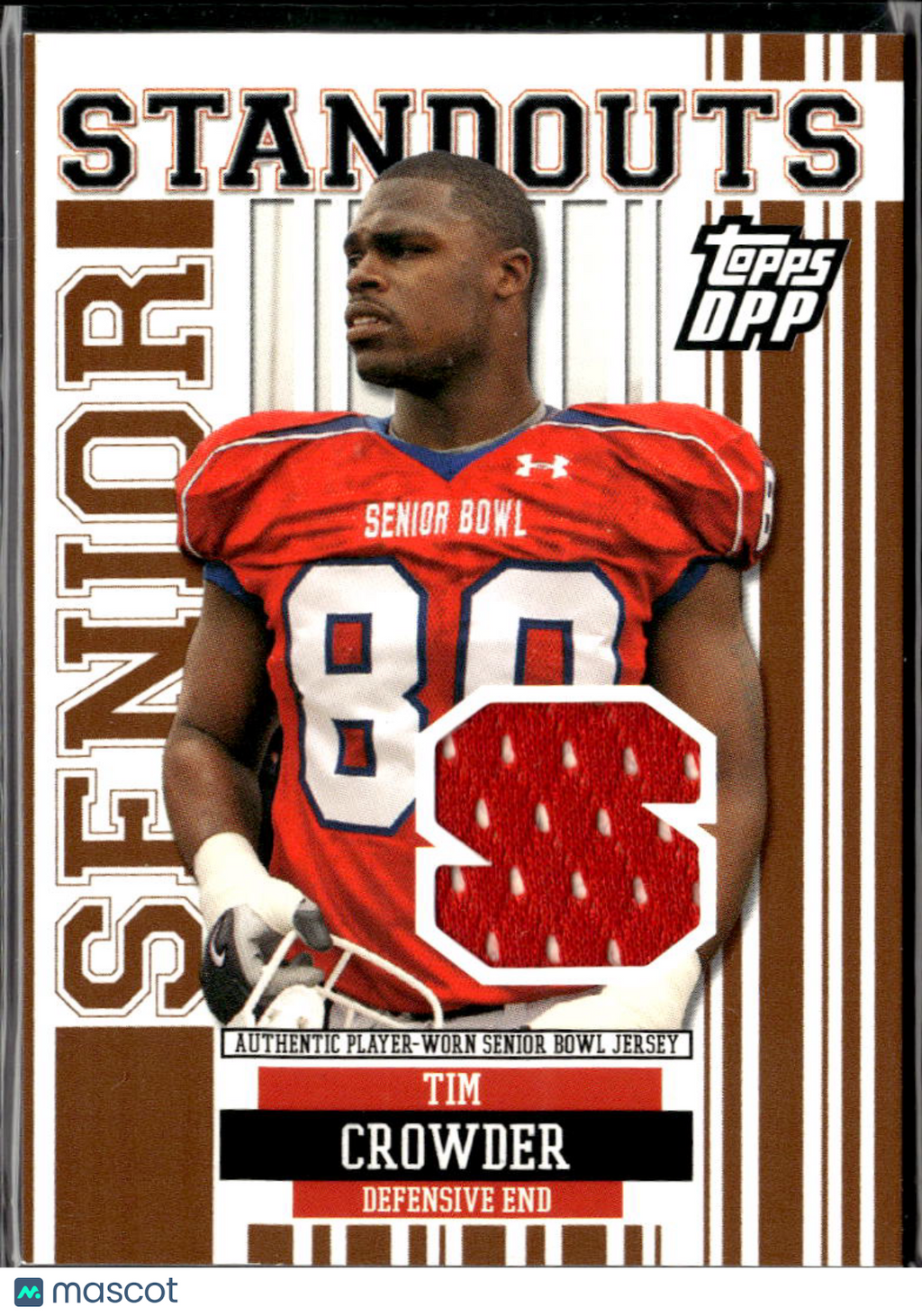Tim Crowder 2007 Topps Draft Picks Game Worn Senior Bowl Patch Texas Longhorns