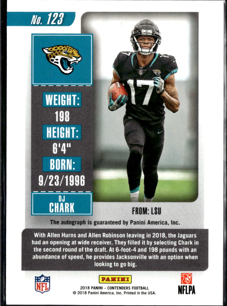 DJ Chark 2018 Contenders On Card Auto Autograph RC Jacksonville Jaguars