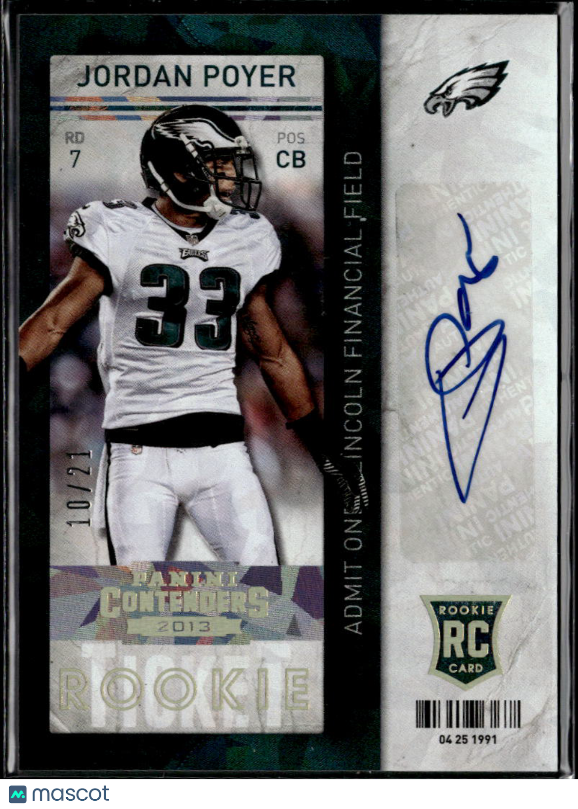 Jordan Poyer 2013 Contenders Cracked Ice Auto Autograph RC 1/21 Bills Eagles
