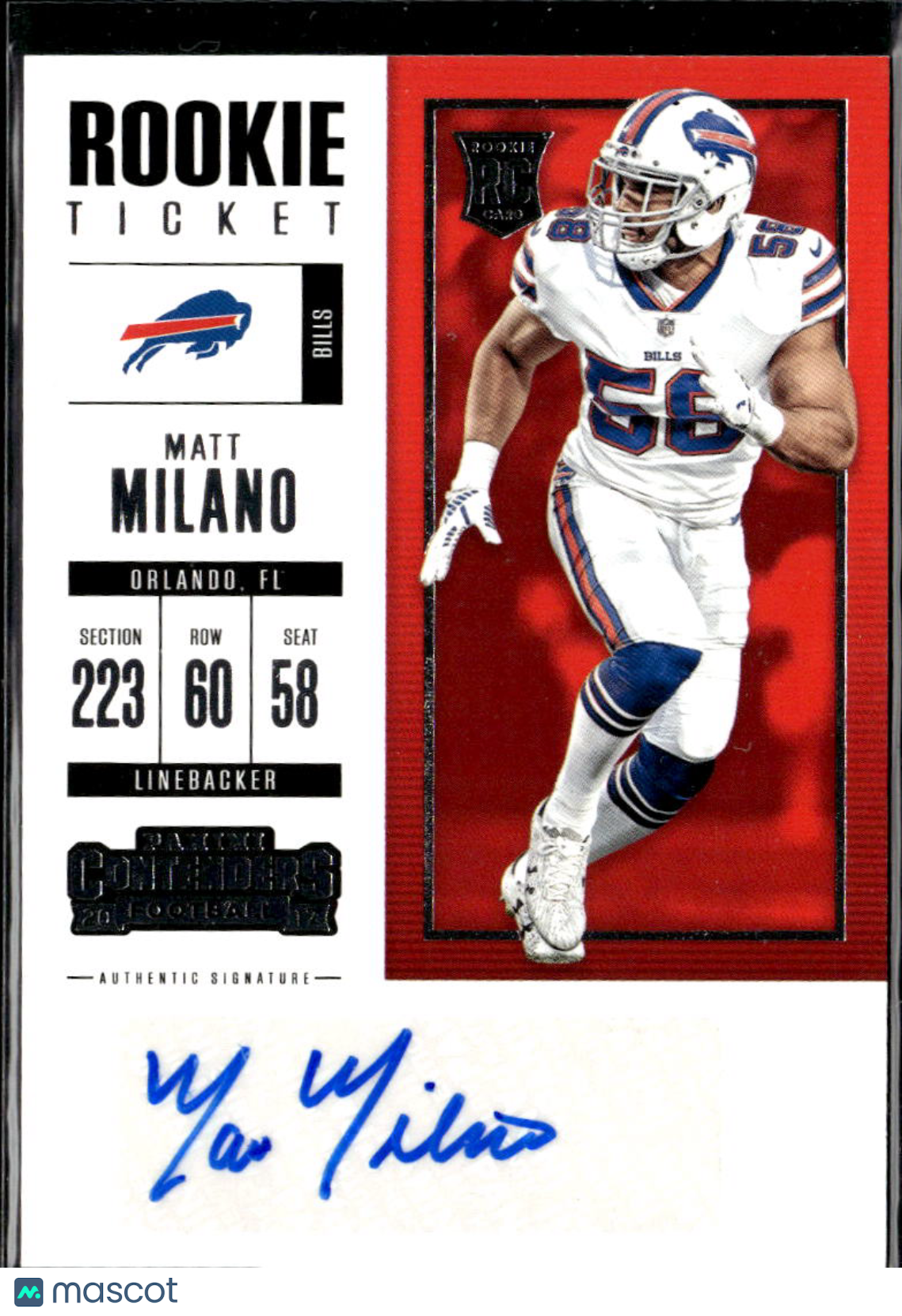 Matt Milano 2017 Contenders Auto Autograph Rookie RC Buffalo Bills