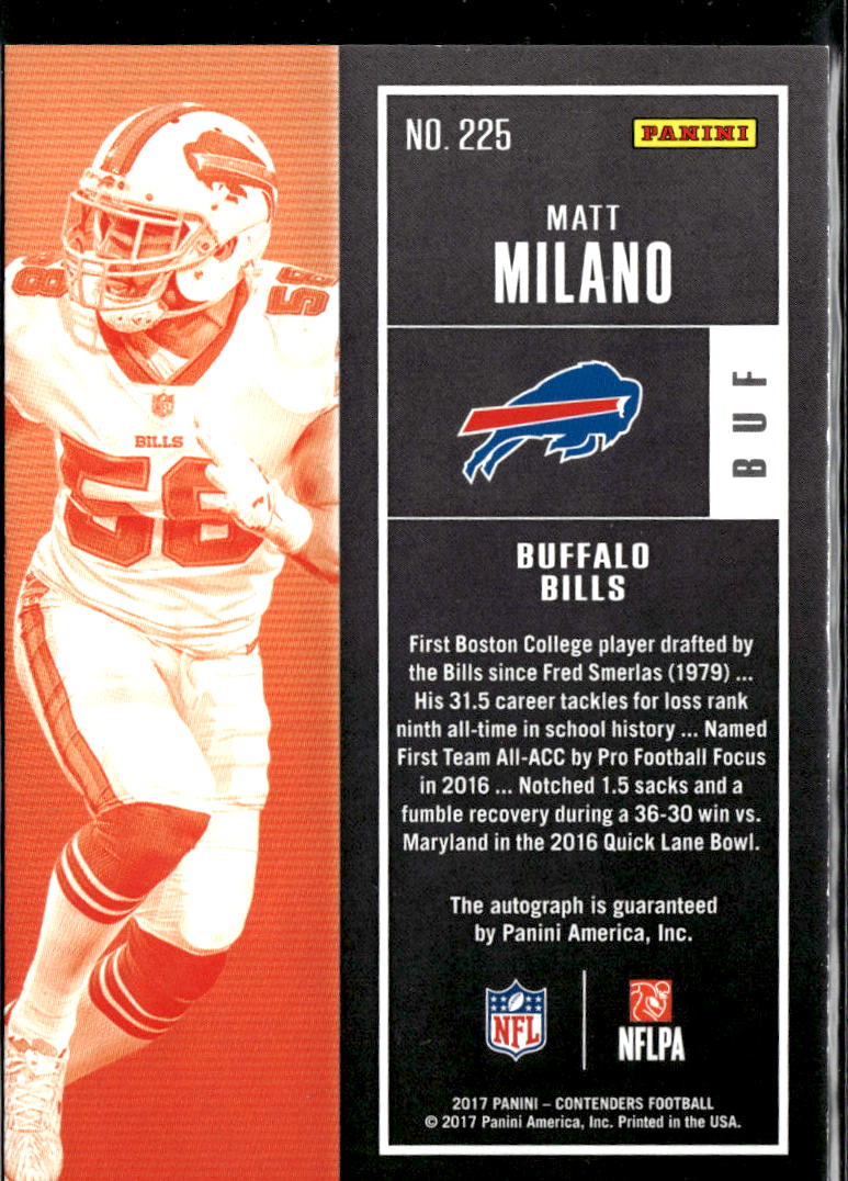 Matt Milano 2017 Contenders Auto Autograph Rookie RC Buffalo Bills