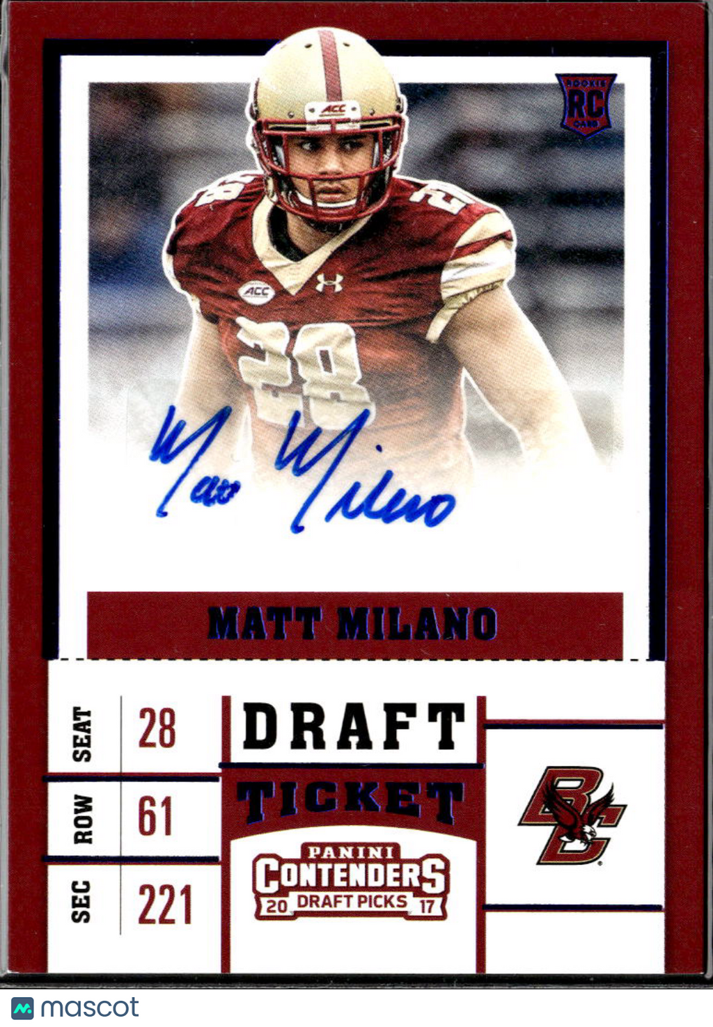 Matt Milano 2017 Contenders Draft BLUE Auto Autograph RC Boston College Bills