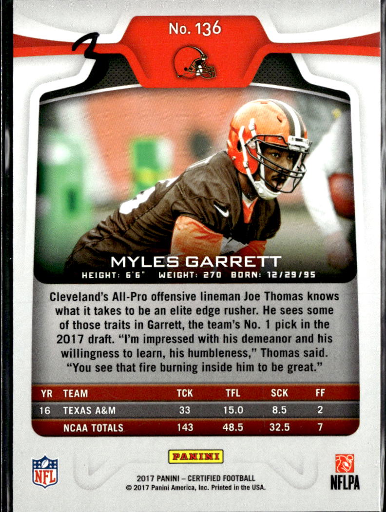Myles Garrett 2017 Certified Rookie RC 314/999 Cleveland Browns