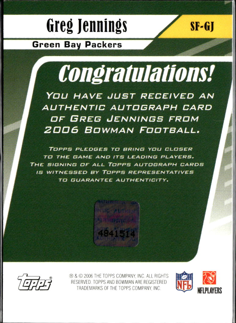 Greg Jennings 2006 Bowman of the Future Auto Autograph RC Green Bay Packers