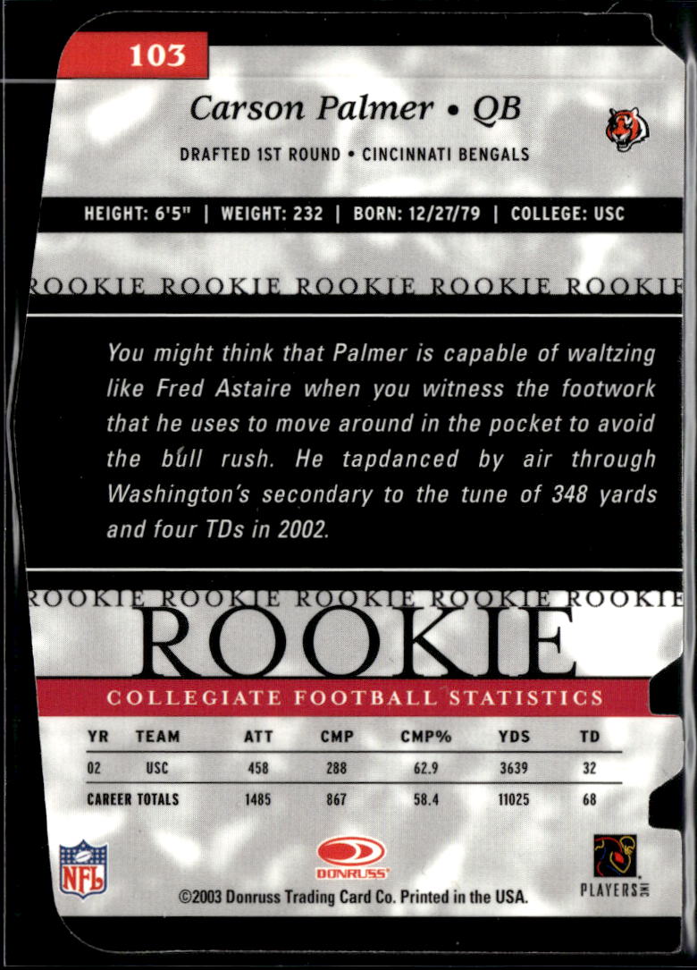 Carson Palmer 2003 Donruss Elite Blue Aspirations RC 23/91 Cincinnati Bengals