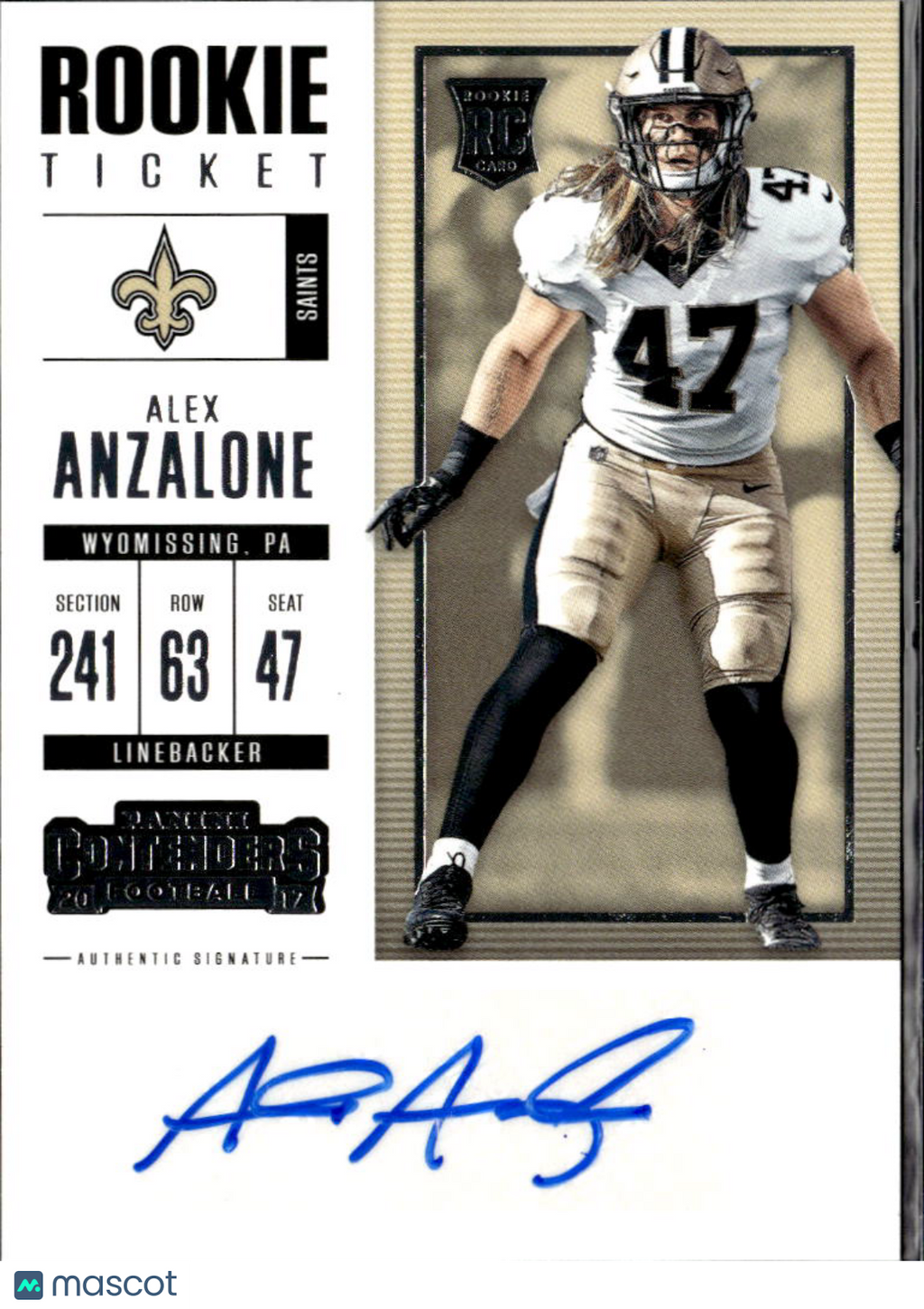 Alex Anzalone 2017 Contenders Auto Autograph RC Lions New Orleans Saints