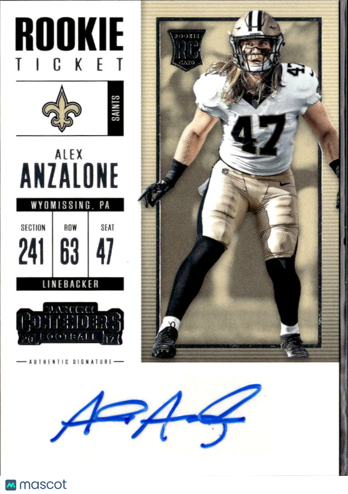 Alex Anzalone 2017 Contenders Auto Autograph RC Lions New Orleans Saints