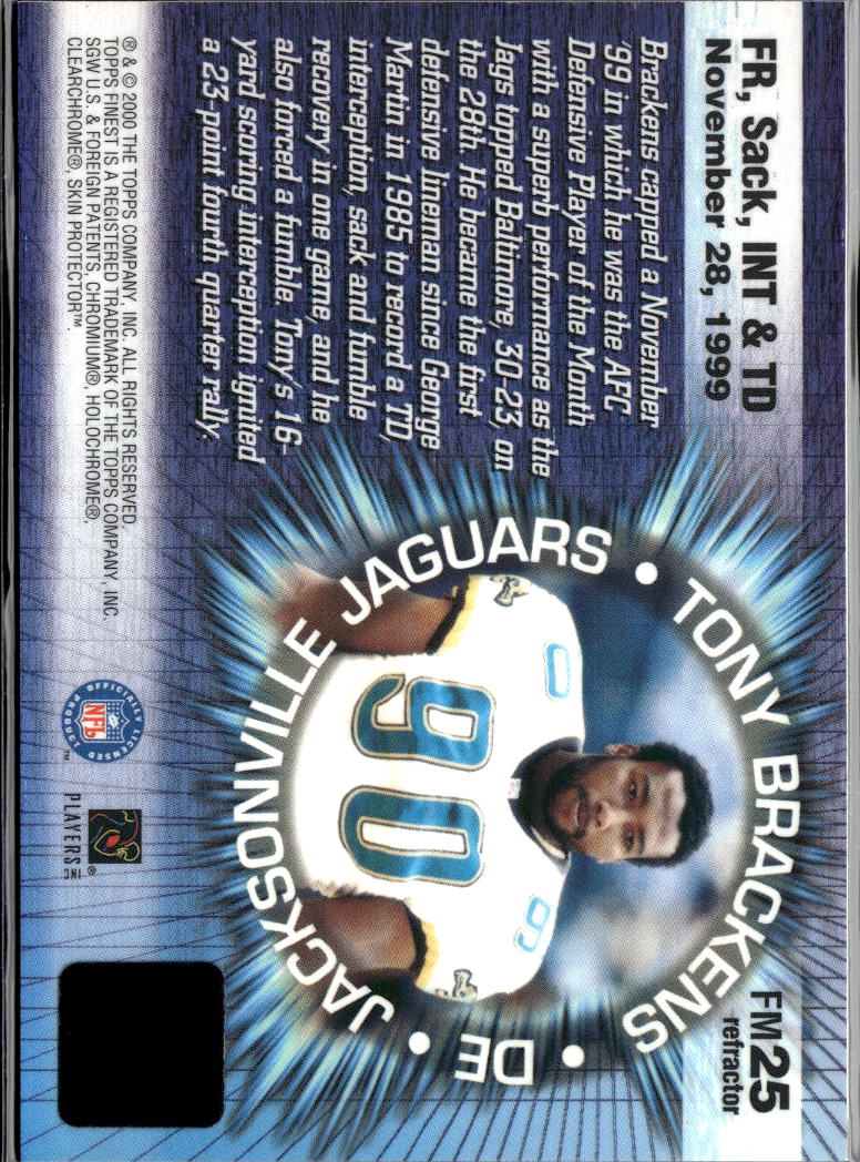 Tony Brackens 2000 Topps Finest Moments Auto Autograph Refractor Jaguars