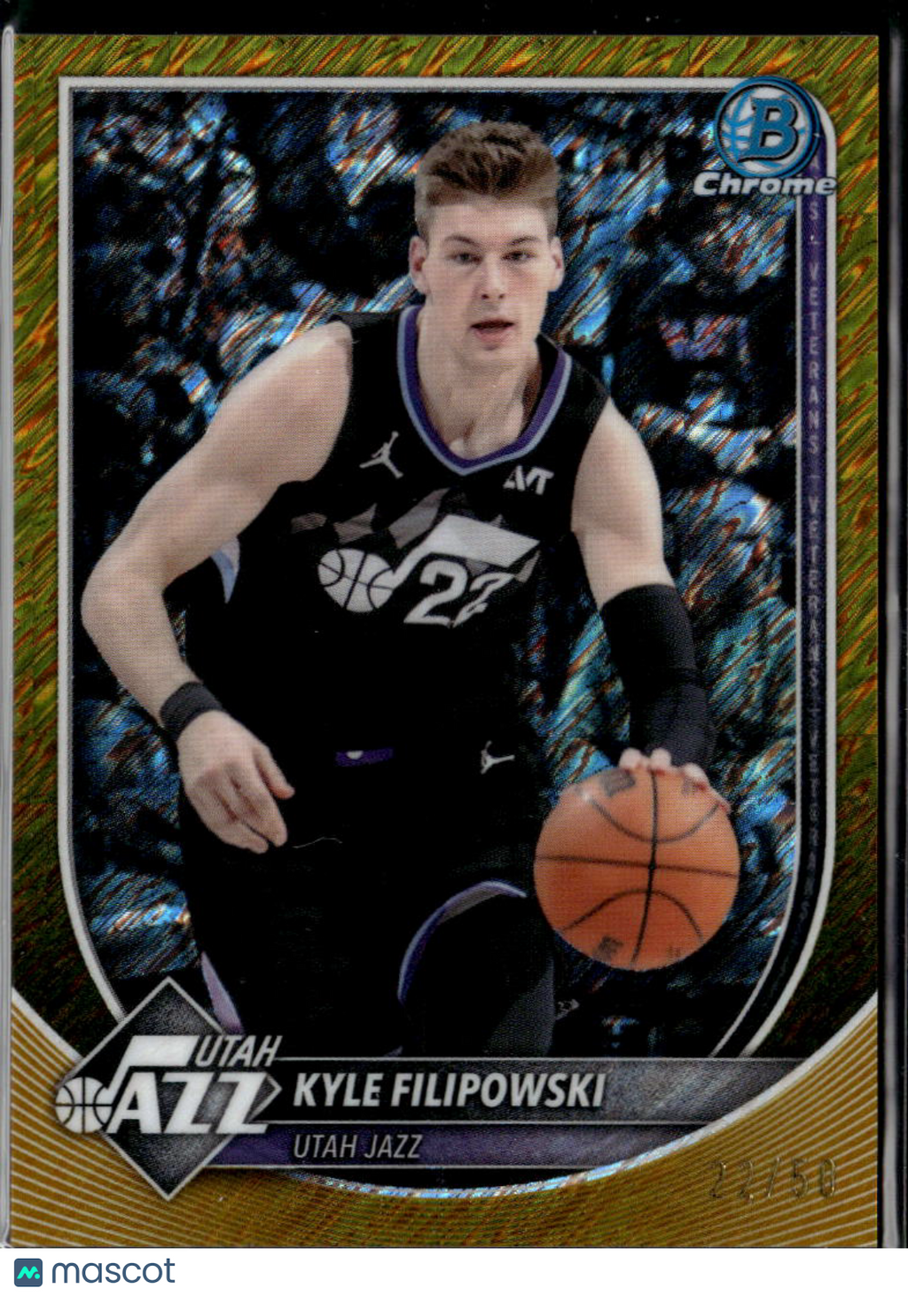 Kyle Filipowski 2025 Bowman Chrome GOLD Shimmer Refractor 22/50 Utah Jazz