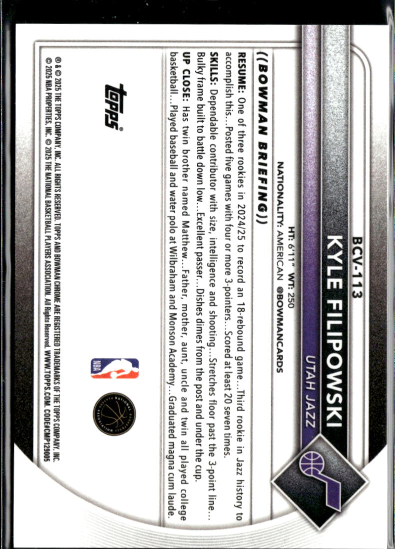 Kyle Filipowski 2025 Bowman Chrome GOLD Shimmer Refractor 22/50 Utah Jazz