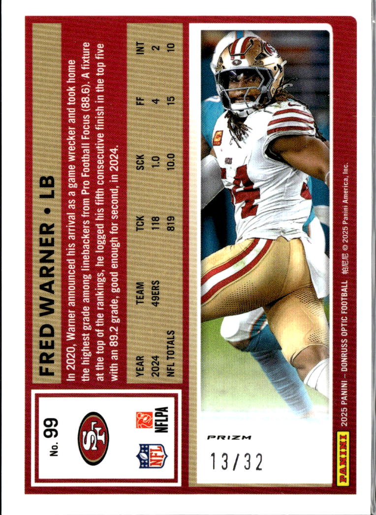 Fred Warner 2025 Optic Team Logo SSP 13/32 San Francisco 49ers